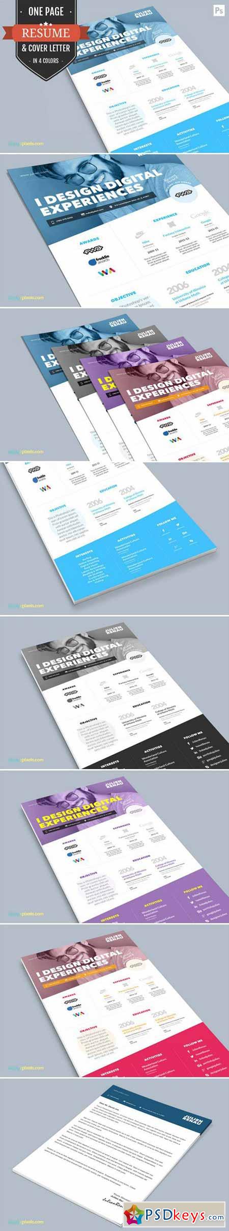 One Page Resume CV & Cover Letter 395440