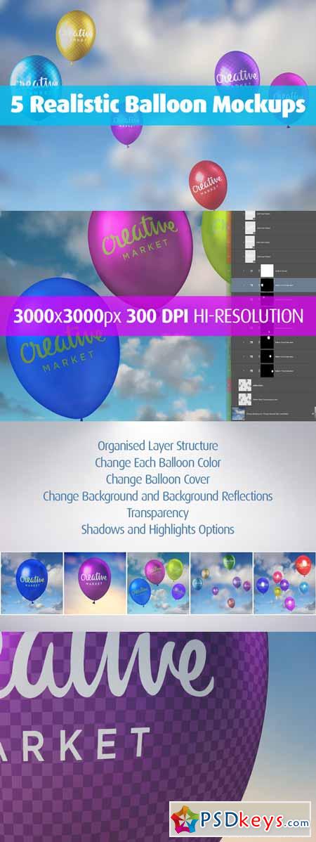 5 Realistic Balloon Mockups 405488