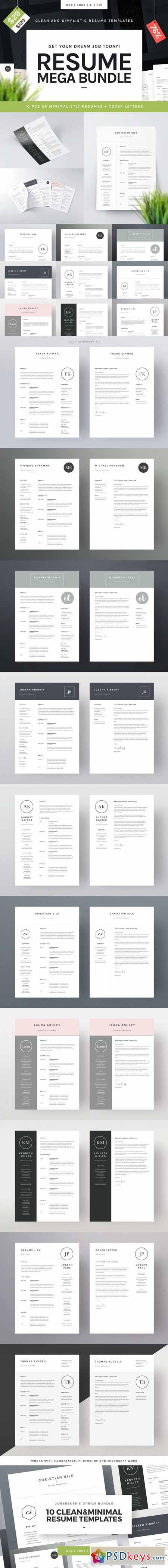 Ten Minimal Resumes Mega Bundle 406139