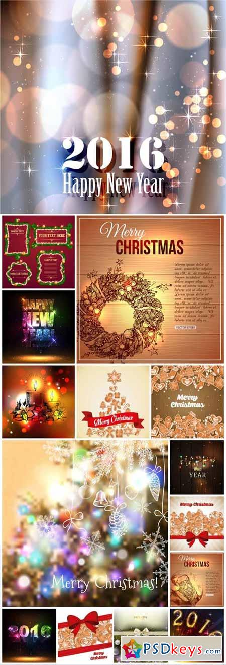 Christmas and New Year, vector backgrounds 2016