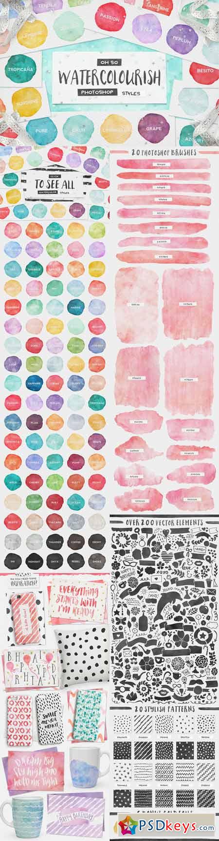 90 Watercolor PS Styles + EXTRAS! 411590