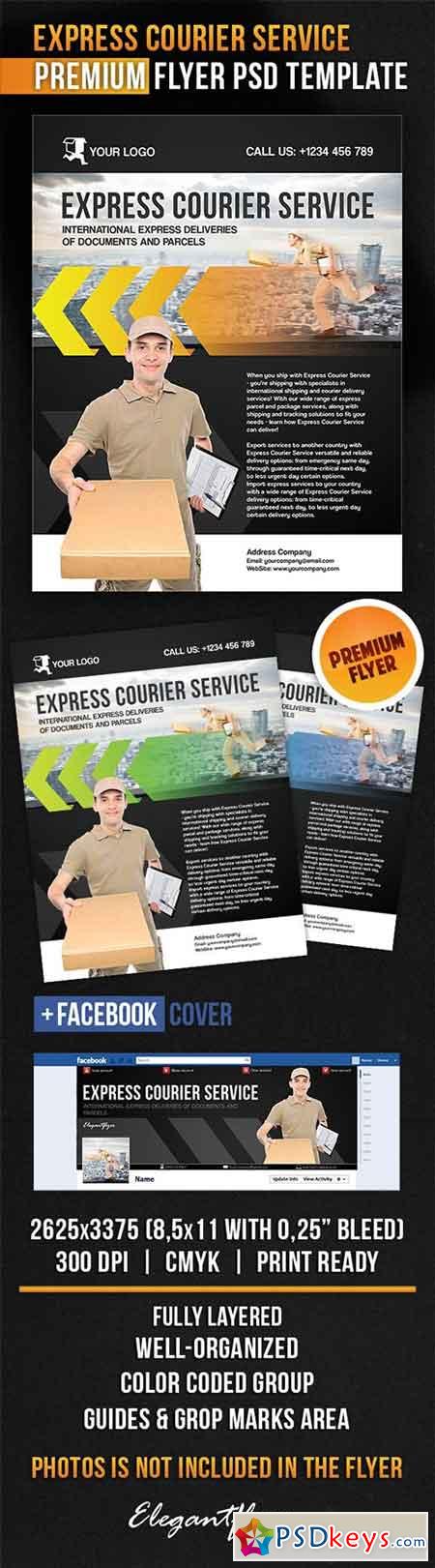 Express Courier Service Flyer PSD Template + Facebook Cover