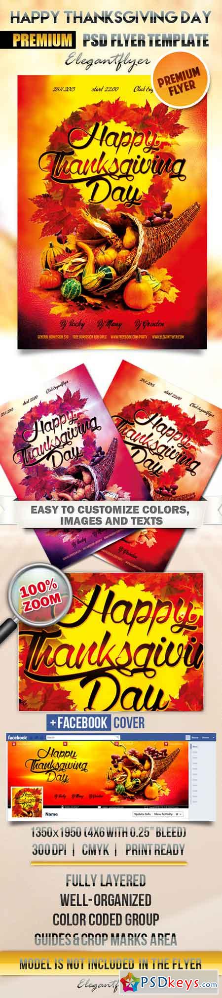 Happy Thanksgiving Day – Flyer PSD Template + Facebook Cover