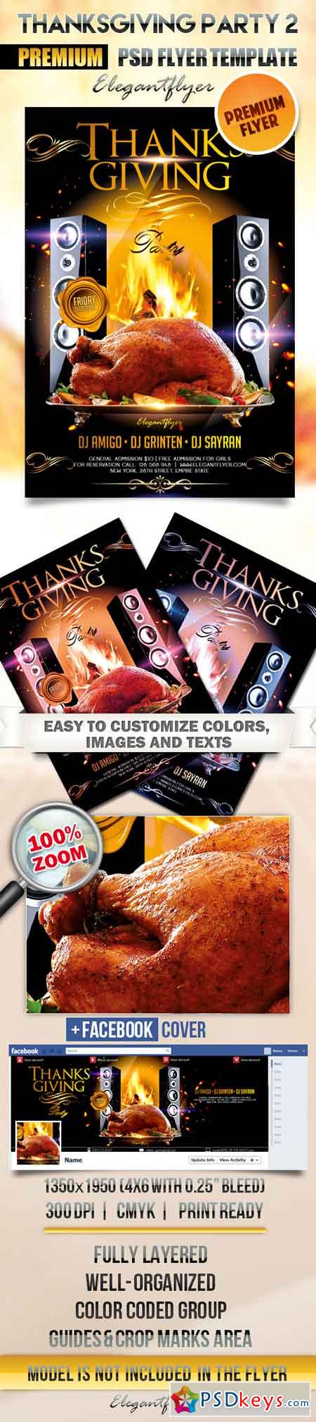 Thanksgiving Party 2  Flyer PSD Template + Facebook Cover