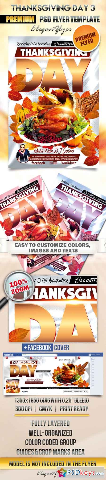 Thanksgiving Day 3 – Flyer PSD Template + Facebook Cover