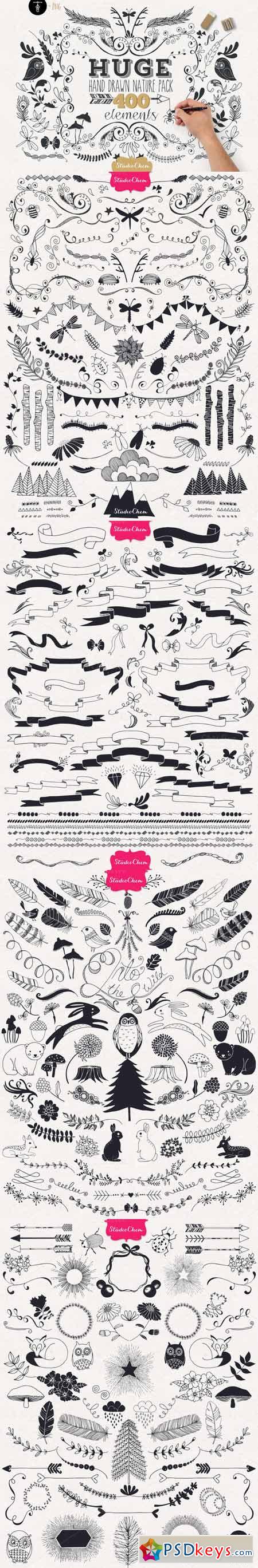 HUGE Hand Drawn Nature Pack Elements 50189