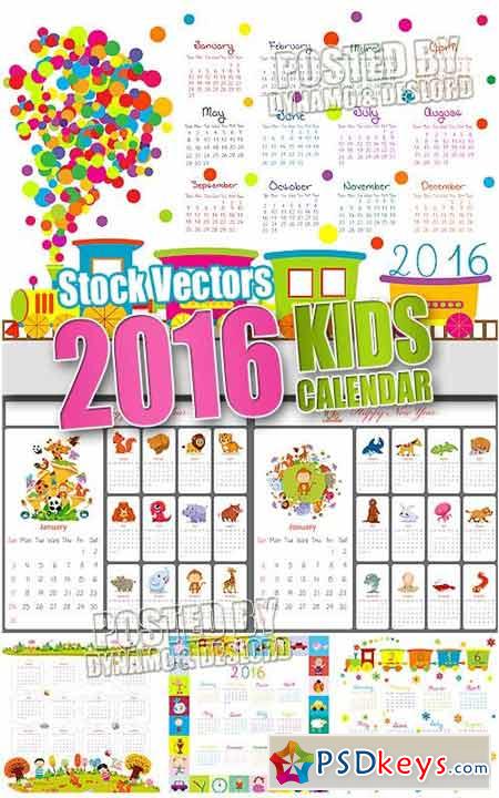 2016 kids calendars - Stock Vectors