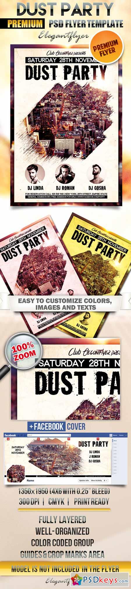 Dust Party  Flyer PSD Template + Facebook Cover