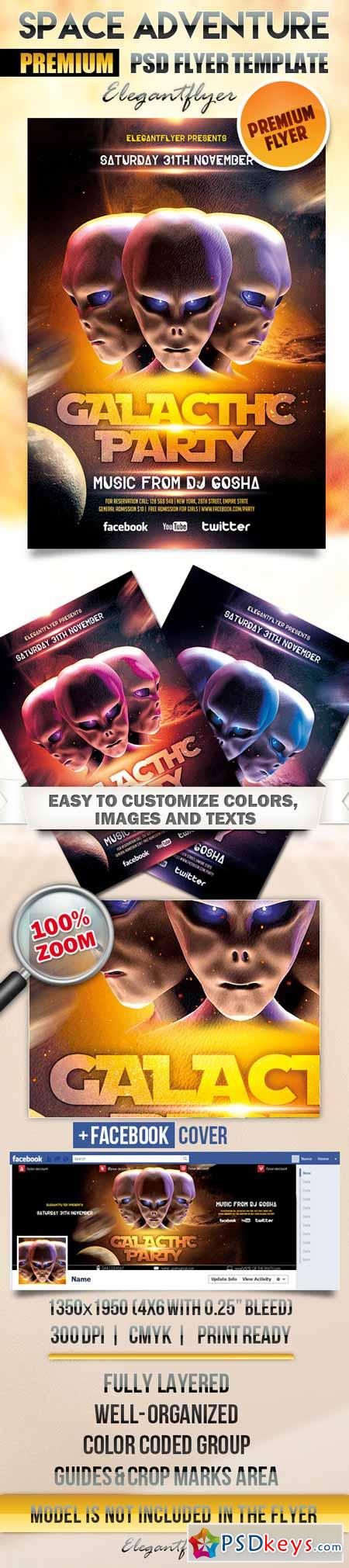 Galactic Party  Flyer PSD Template + Facebook Cover