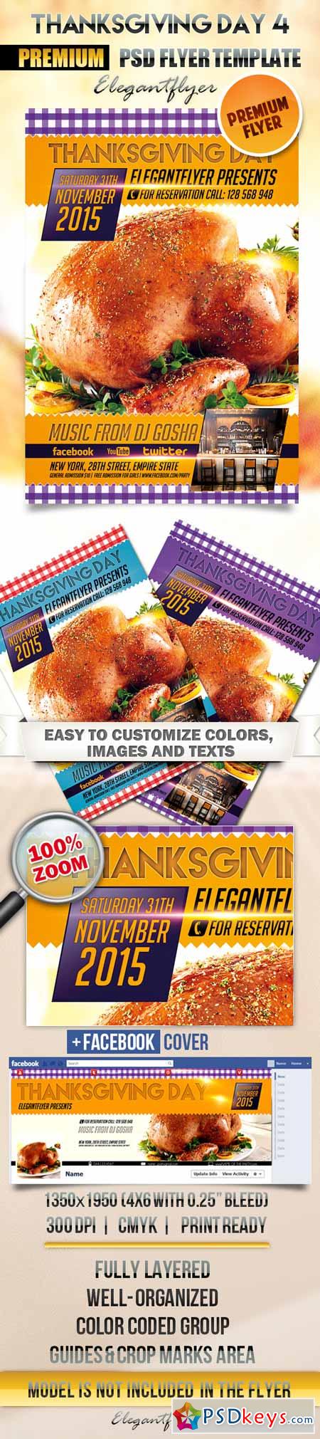 Thanksgiving Day 4  Flyer PSD Template + Facebook Cover