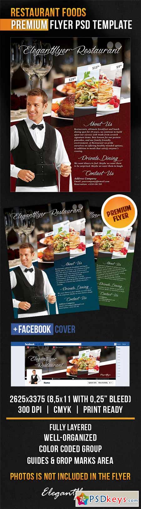 Restaurant Foods  Flyer PSD Template + Facebook Cover