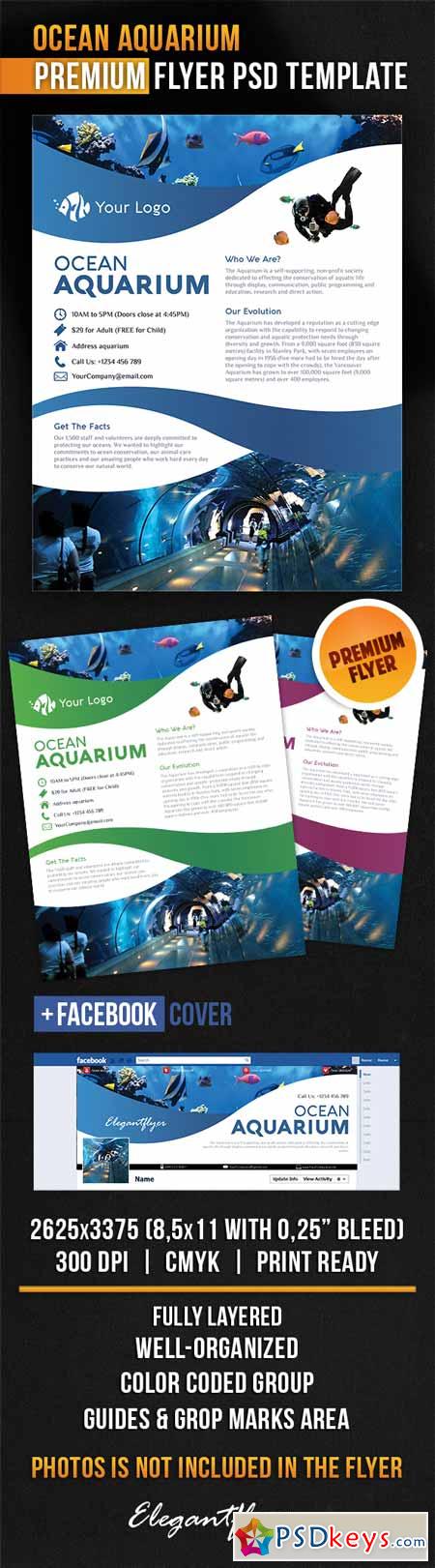 Ocean Aquarium  Flyer PSD Template + Facebook Cover