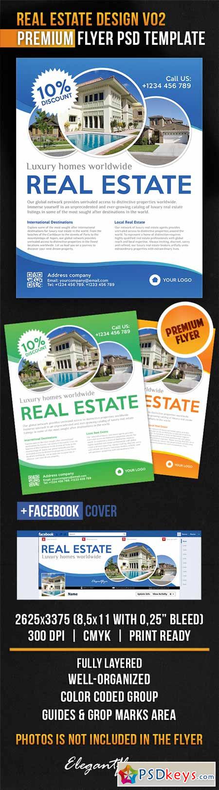 Real Estate Design V02  Flyer PSD Template + Facebook Cover