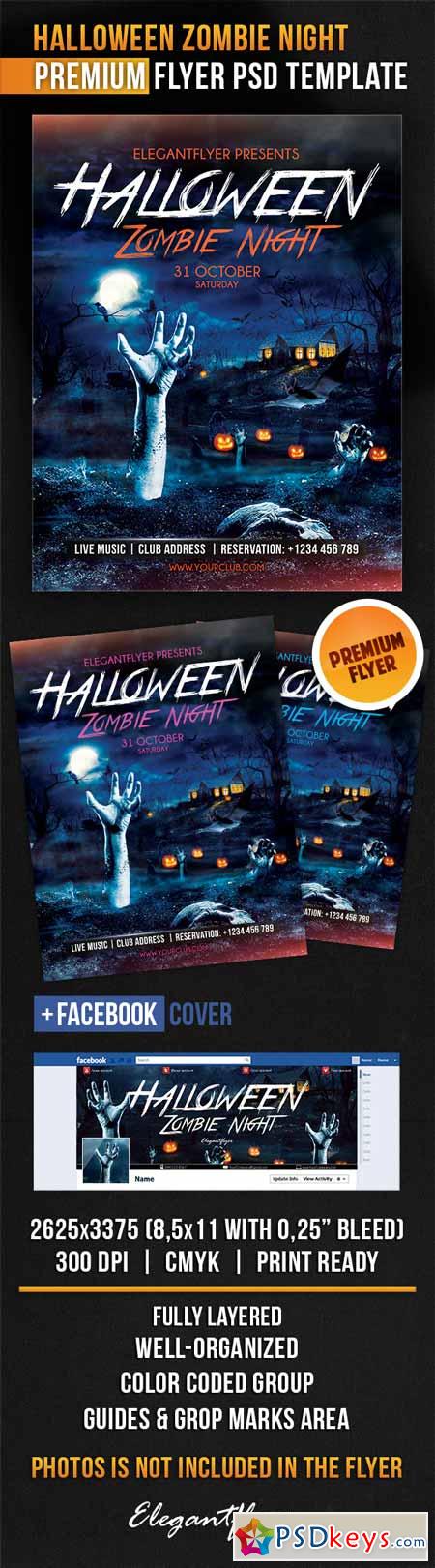 Halloween Zombie Night  Flyer PSD Template + Facebook Cover