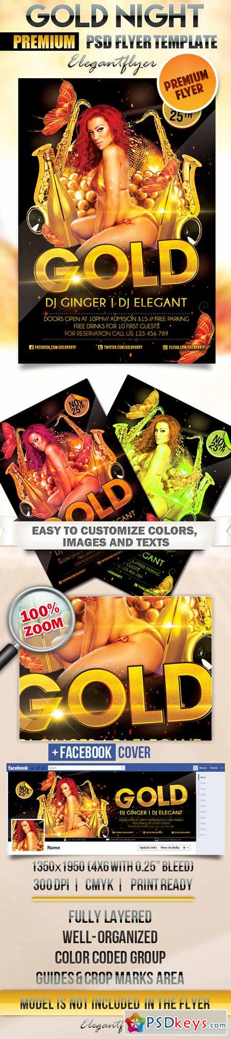 Gold Night  Flyer PSD Template + Facebook Cover 2