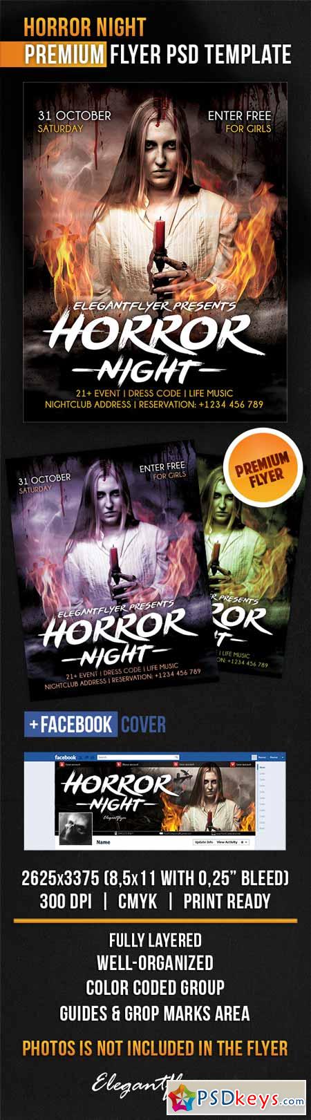 Horror Night  Flyer PSD Template + Facebook Cover