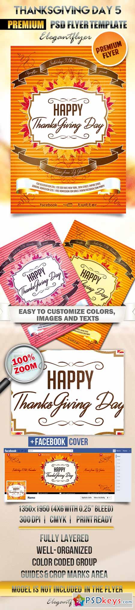 Thanksgiving Day 5  Flyer PSD Template + Facebook Cover