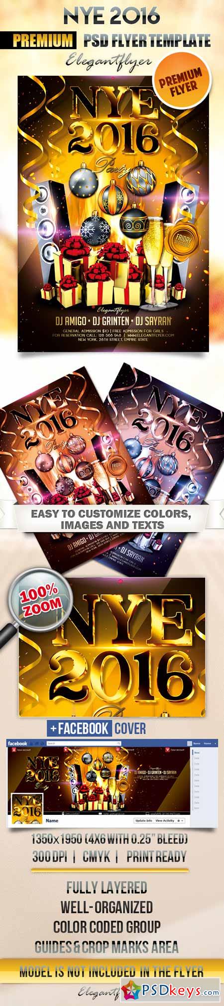 NYE 2016  Flyer PSD Template + Facebook Cover