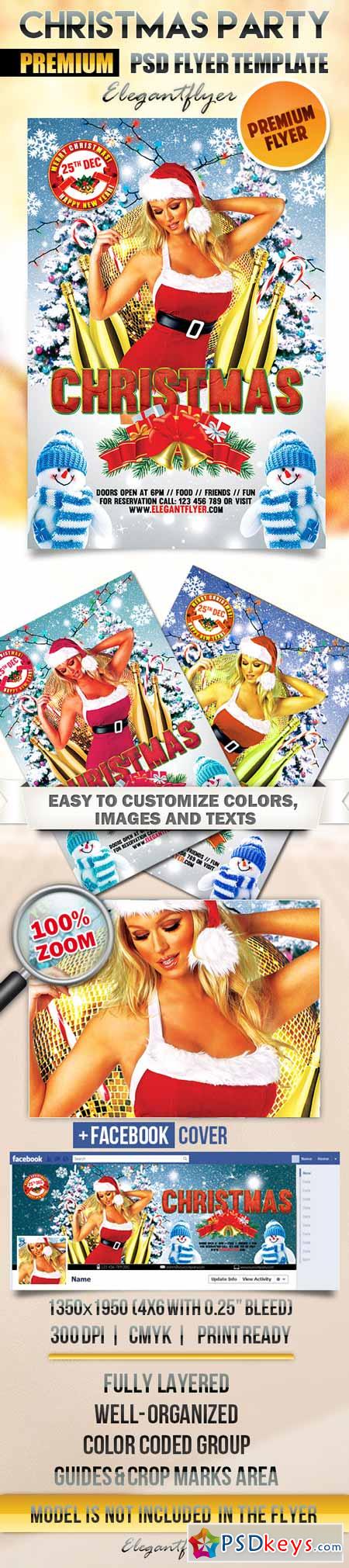 Christmas Party  Flyer PSD Template + Facebook Cover
