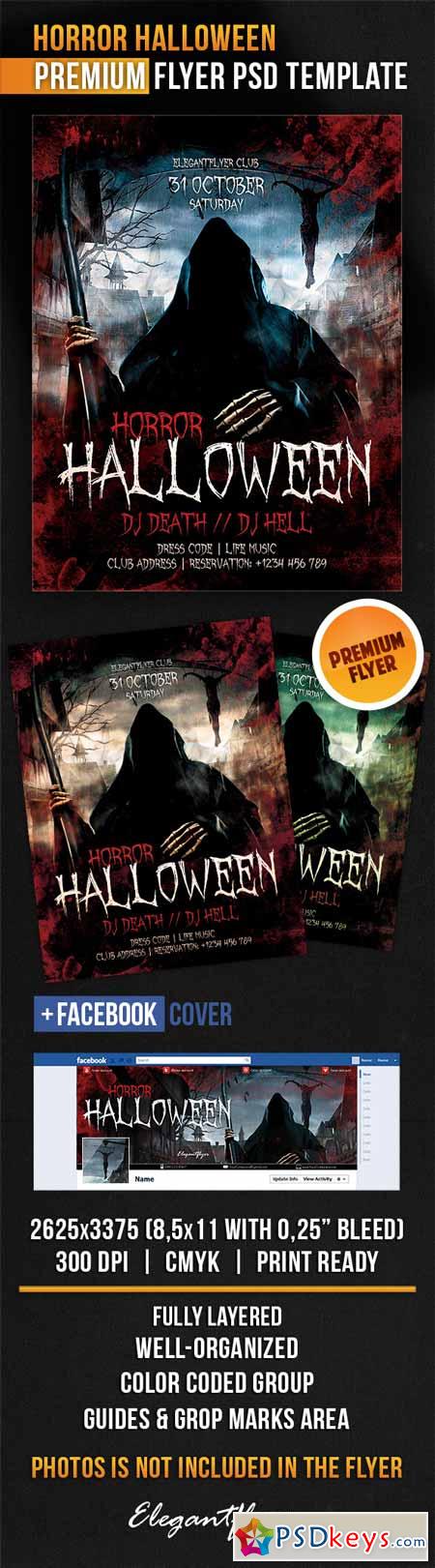 Horror Halloween  Flyer PSD Template + Facebook Cover 2