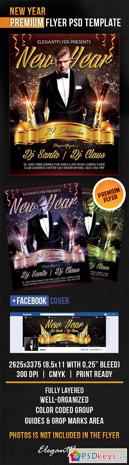 New Year  Flyer PSD Template + Facebook Cover
