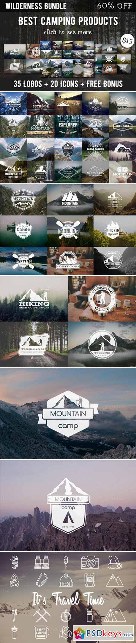 35 Camping Logos + 20 Icons.Bundle 430966