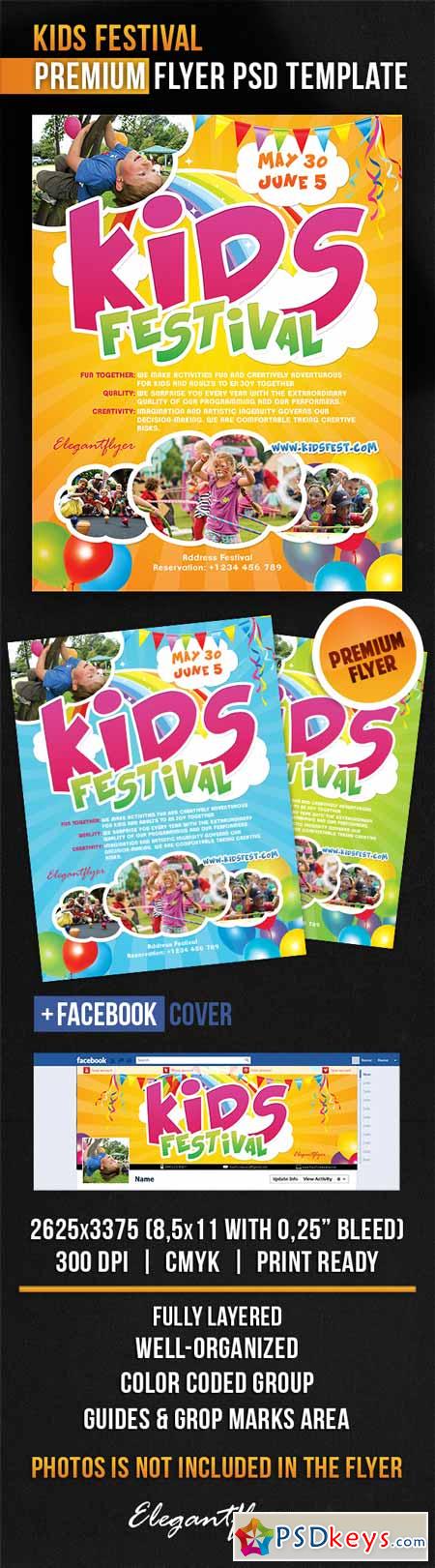 Kids Festival  Flyer PSD Template + Facebook Cover