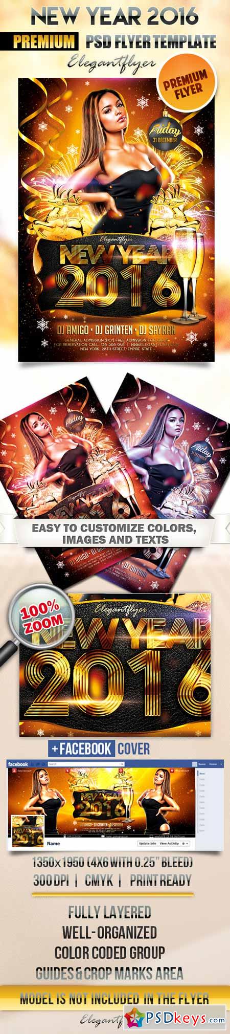 New Year 2016  Flyer PSD Template + Facebook Cover