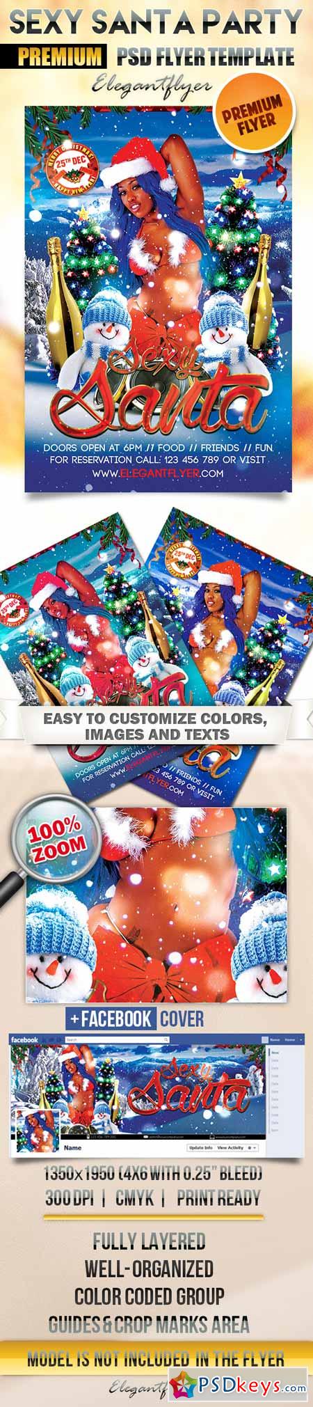 Sexy Santa Party  Flyer PSD Template + Facebook Cover