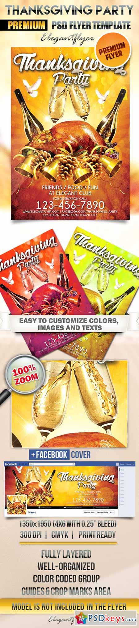 Thanksgiving Party Night  Flyer PSD Template + Facebook Cover