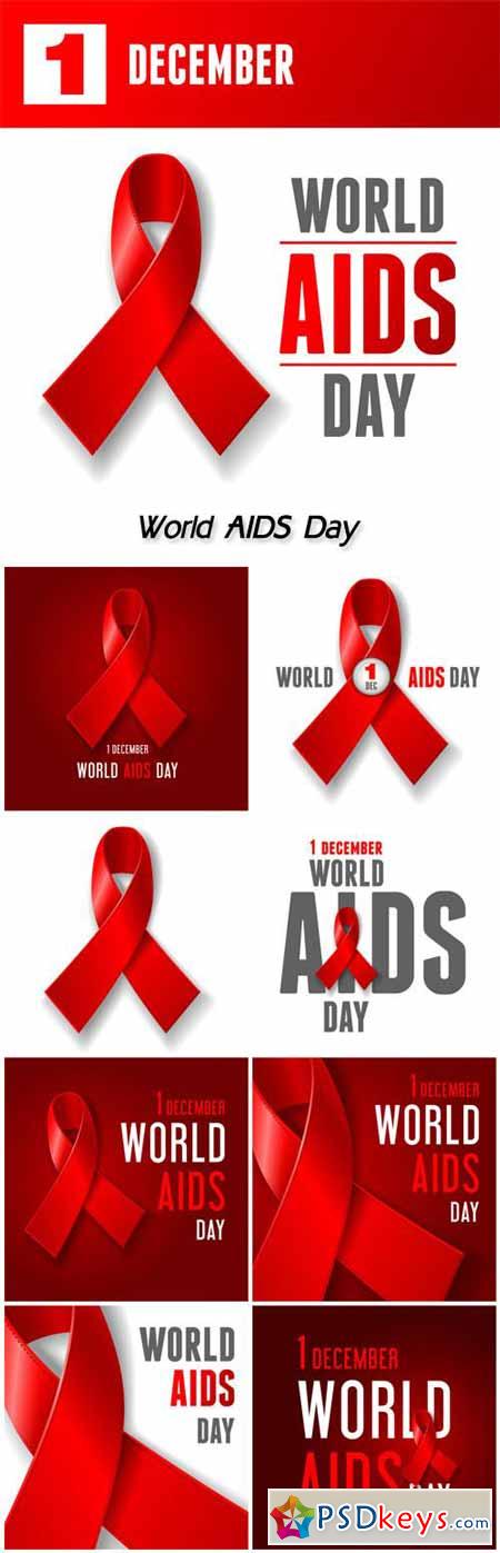 World AIDS Day concept poster with red ribbon on white background
