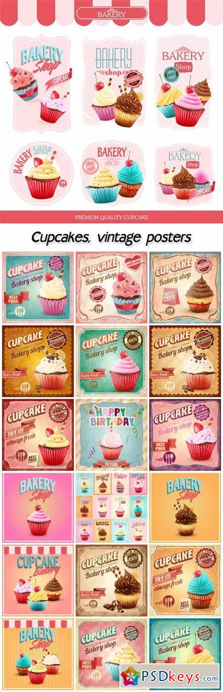 Cupcakes, vintage posters vector