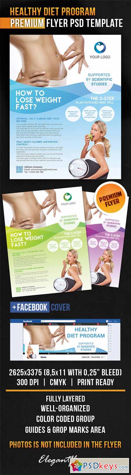 Healthy Diet Program – Flyer PSD Template + Facebook Cover