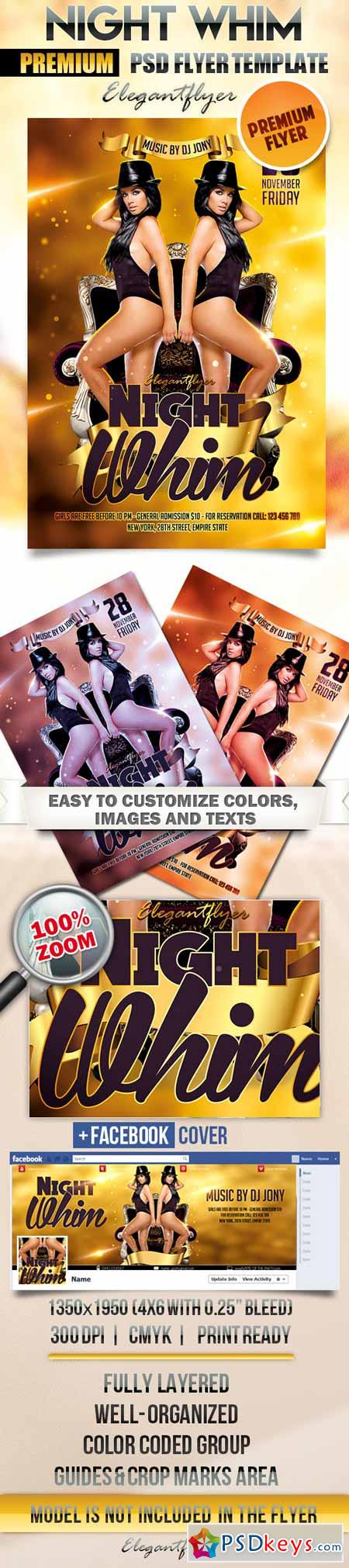 Night Whim  Flyer PSD Template + Facebook Cover