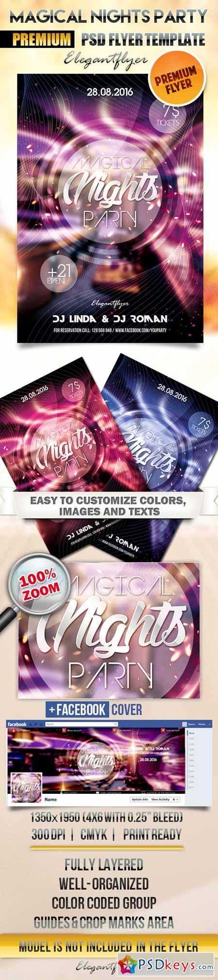 Magical Nights Party  Flyer PSD Template + Facebook Cover