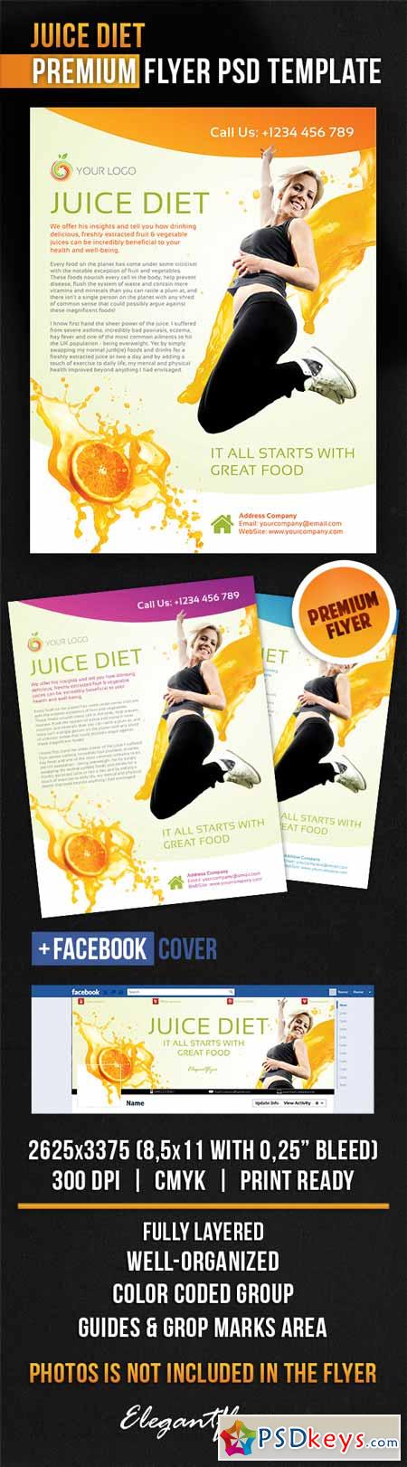 Juice Diet  Flyer PSD Template + Facebook Cover