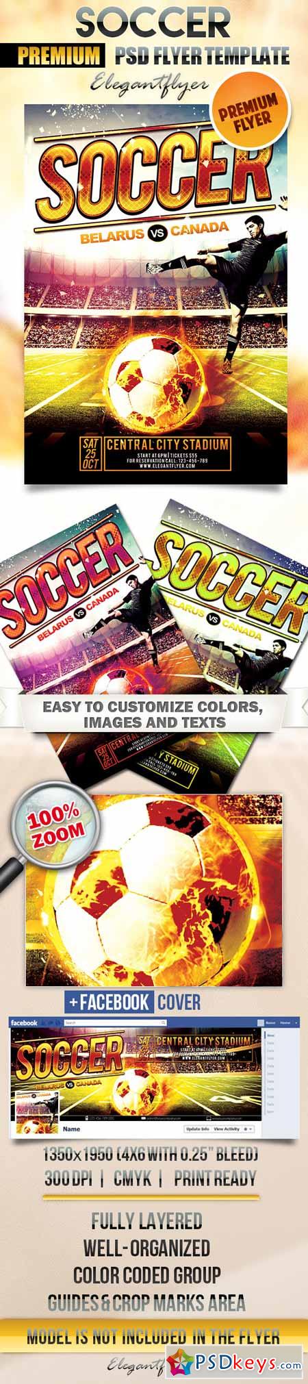 Soccer – Flyer PSD Template + Facebook Cover