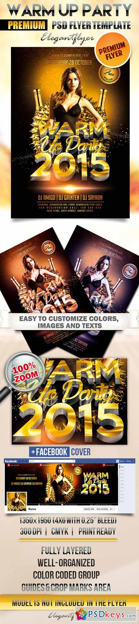 Warm Up Party  Flyer PSD Template + Facebook Cover