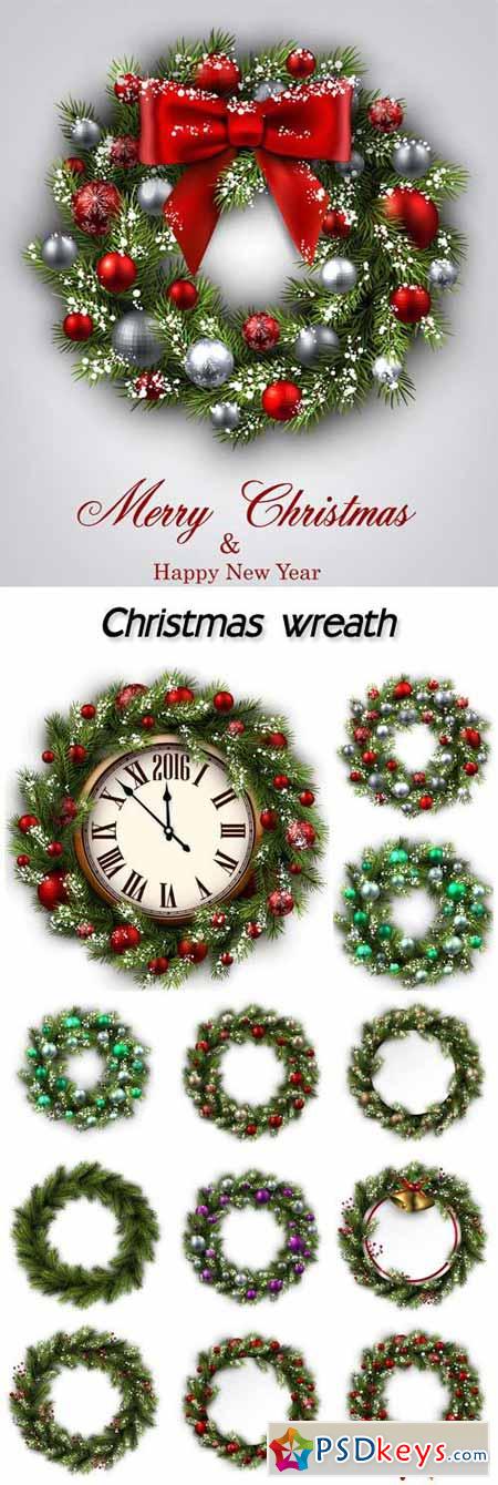 Christmas wreath of Christmas trees and sparkling garlands