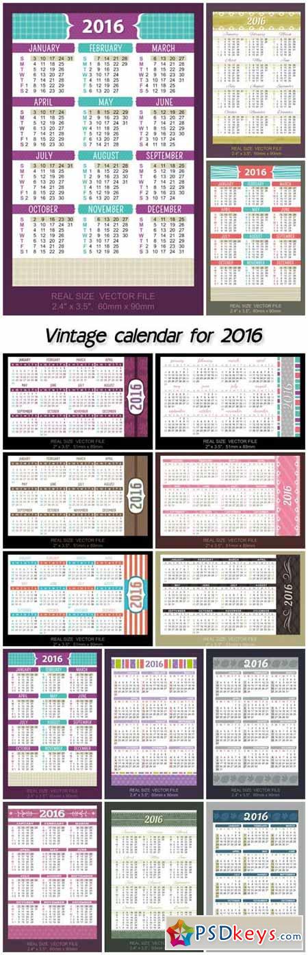 Vintage calendar for 2016