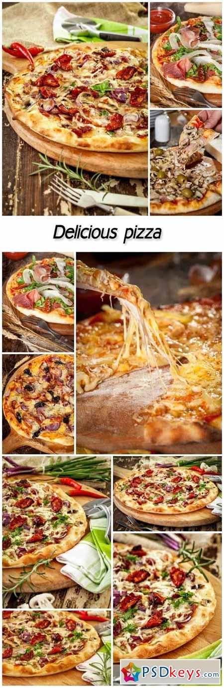 Delicious pizza with meat and vegetables