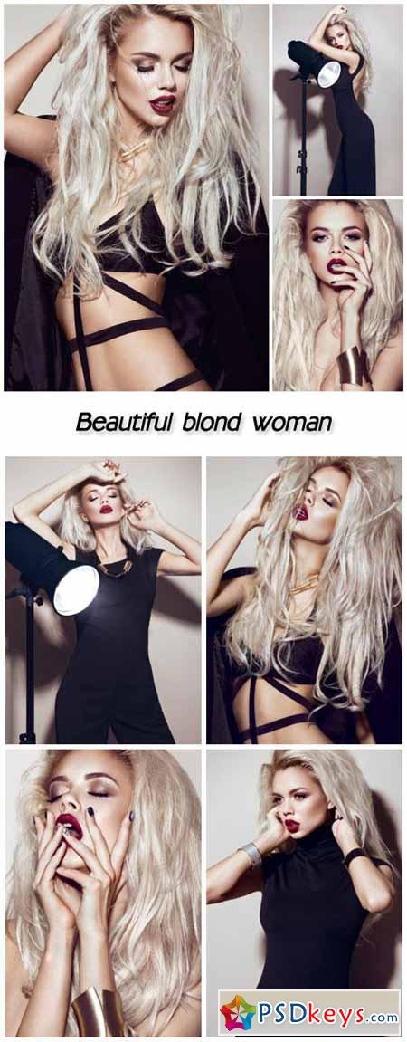 Beautiful blond woman in black sexy dress