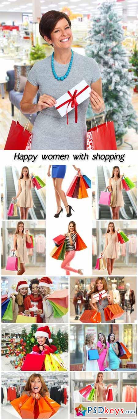 Happy women with shopping bags