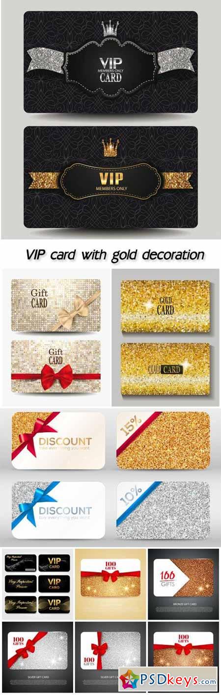 VIP card with gold decoration and red ribbons