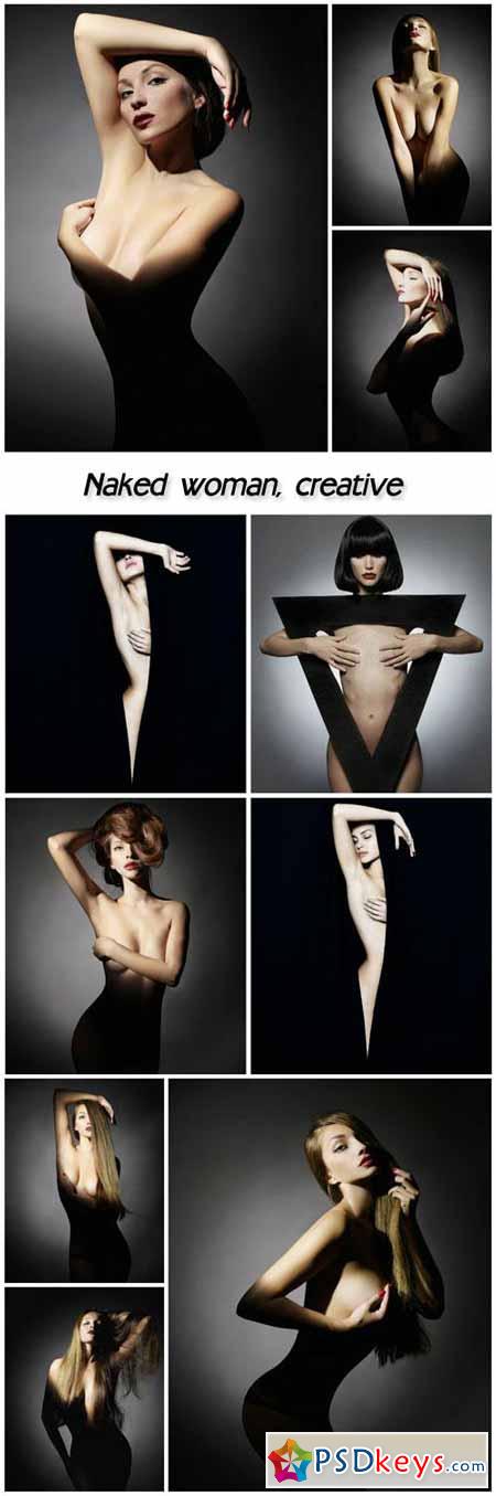 Naked woman posing in the studio, creative