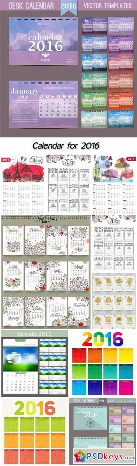 Calendar for 2016 with a beautiful ornament