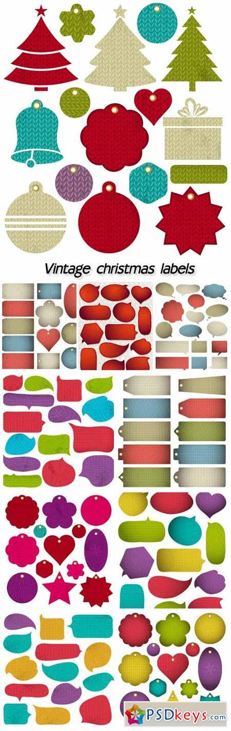 Vintage christmas labels with pattern of stitch, vector