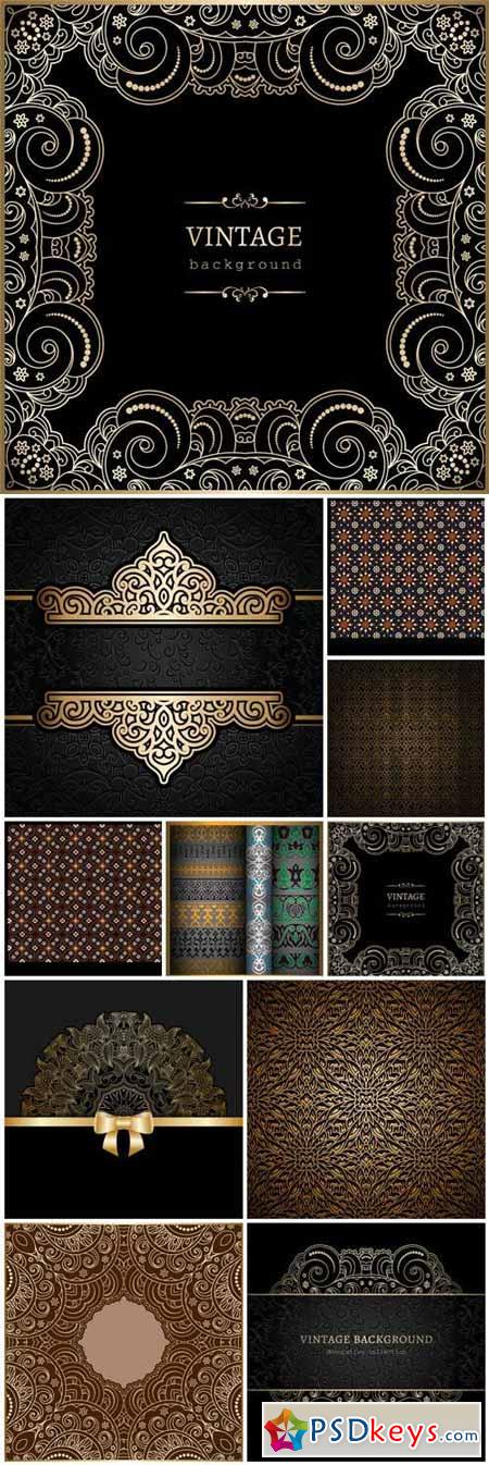 Vintage vector background with different patterns