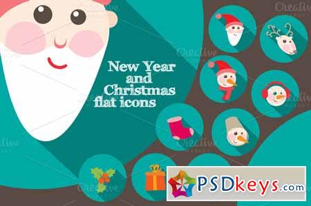New Year And Christmas Flat Icons 14762