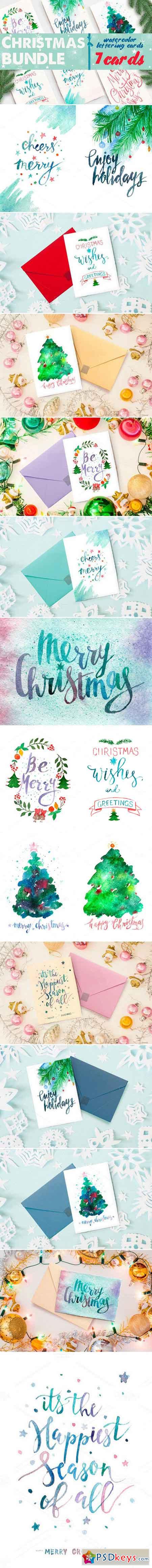 Watercolor christmas cards bundle 465878